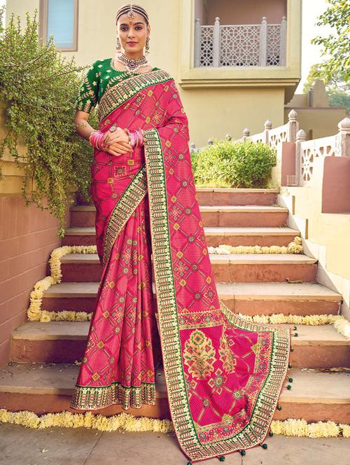 pink bordered saree with blouse - 19512483 - Very Small Image - 1
