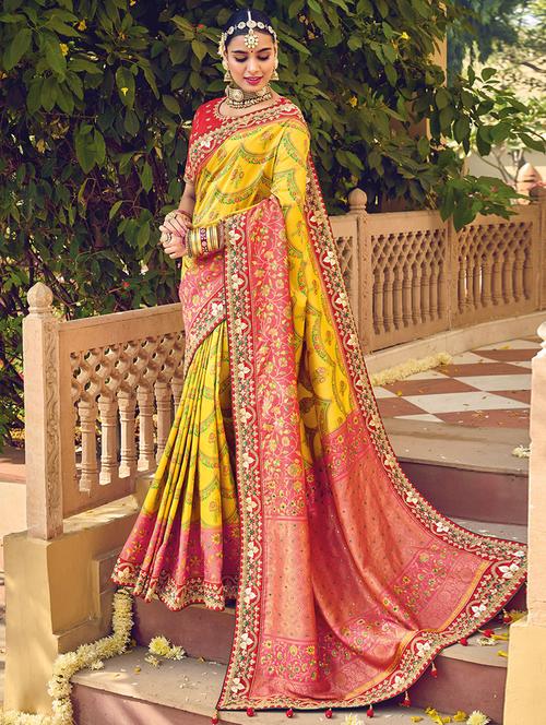 yellow silk printed woven saree - 19512485 - Very Small Image - 1