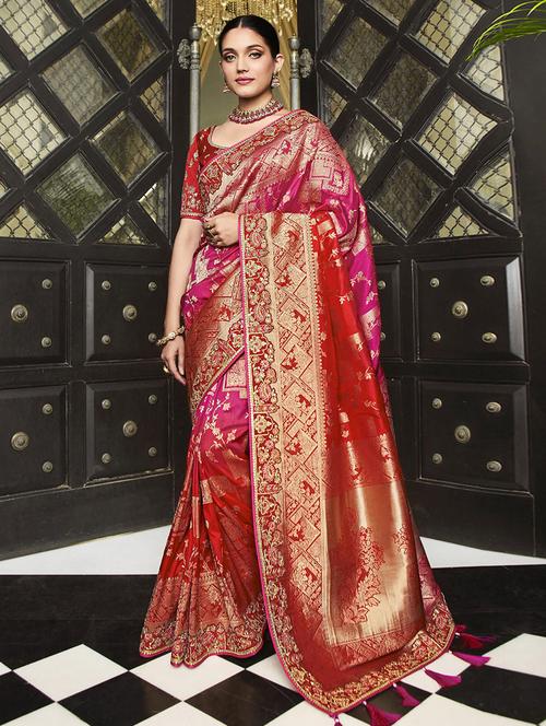 multi colored self design woven saree with blouse - 19512502 - Very Small Image - 1