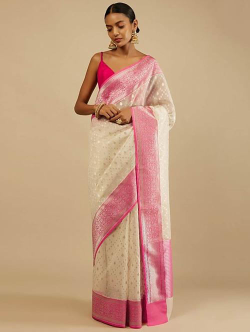 white self design woven saree with blouse - 19512506 - Very Small Image - 1