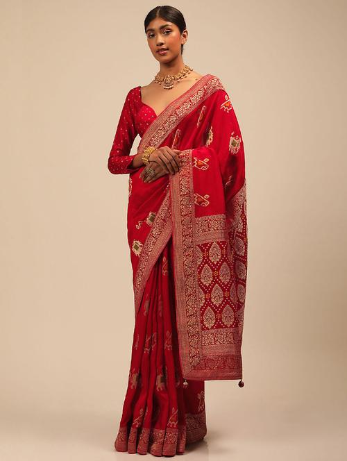 red silk printed woven saree with blouse - 19512512 - Very Small Image - 1