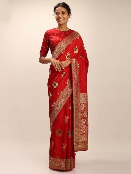red self design woven saree with blouse - 19512513 - Very Small Image - 1