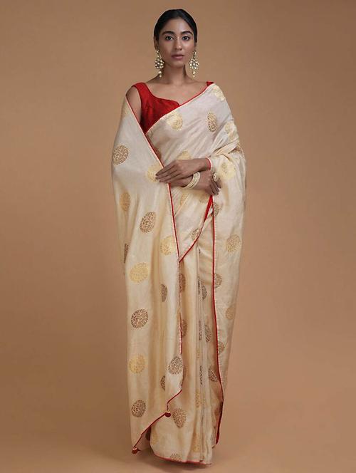 off white printed saree with blouse - 19512524 - Very Small Image - 1