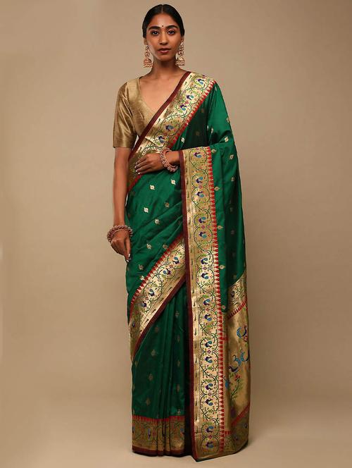 green silk foil print woven saree - 19512525 - Very Small Image - 1
