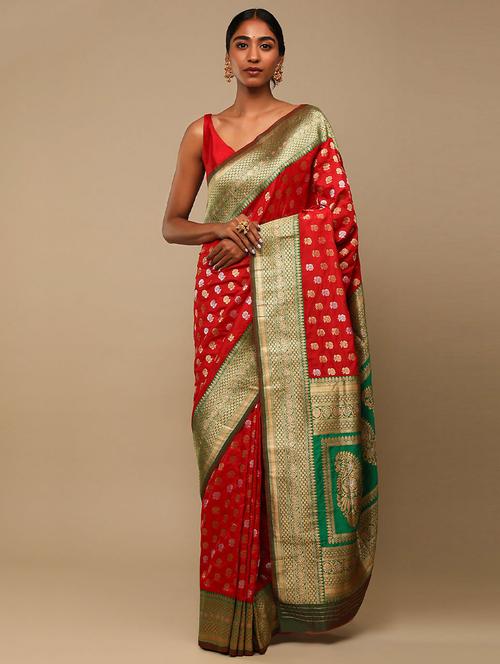 red silk printed woven saree with blouse - 19512526 - Very Small Image - 1