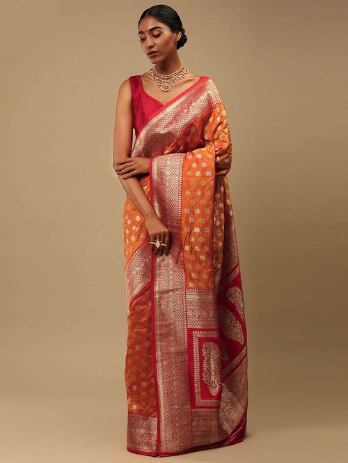 orange silk printed woven saree with blouse - 19512527 - Very Small Image - 1