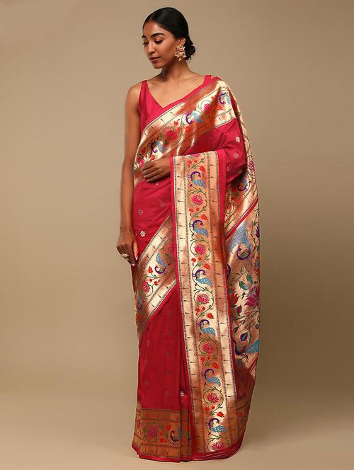 pink self design woven saree with blouse - 19512534 - Very Small Image - 1