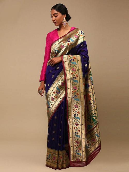 blue self design woven saree with blouse - 19512535 - Very Small Image - 1