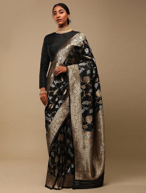 black self design woven saree with blouse - 19512540 - Very Small Image - 1