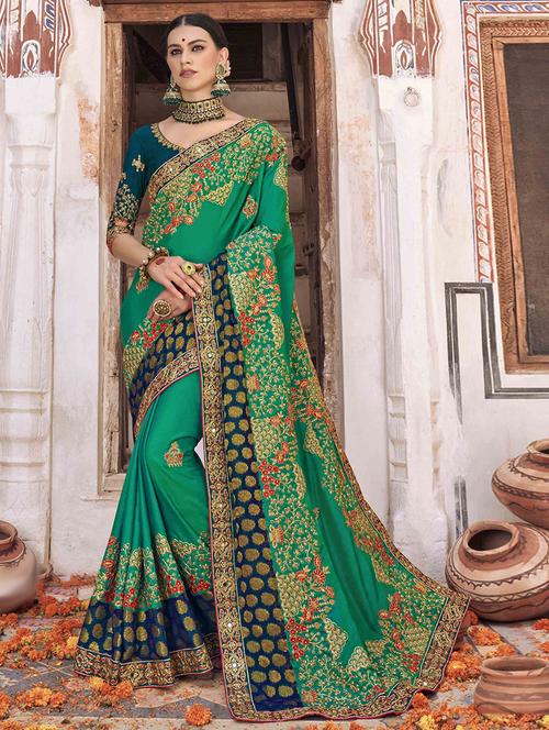 green bordered saree with blouse - 19512559 - Very Small Image - 1