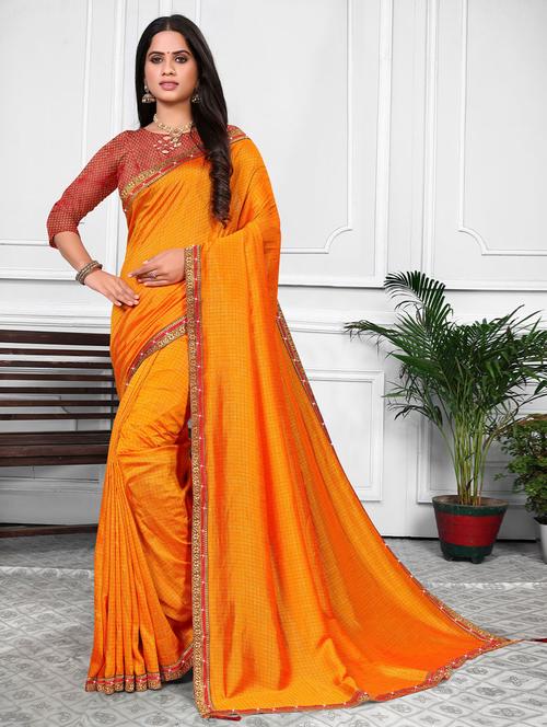 yellow plain silk saree with blouse - 19512591 - Very Small Image - 1