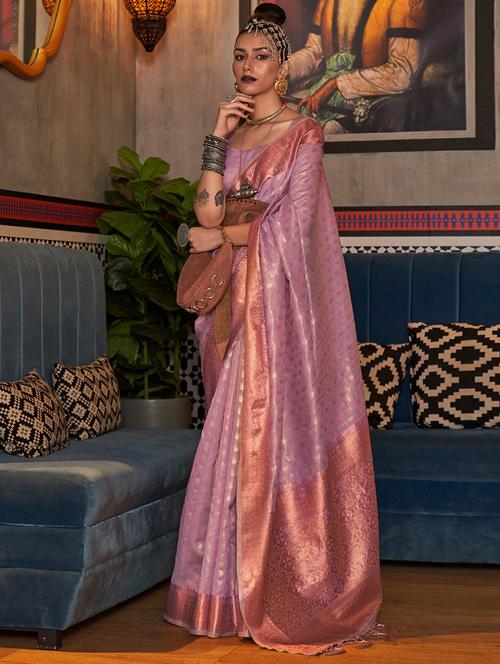 purple silk banarasi contrast bordered saree - 19512612 - Very Small Image - 1