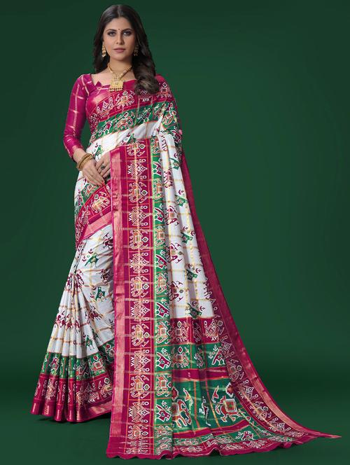 pink cotton patola print saree - 19512623 - Very Small Image - 1