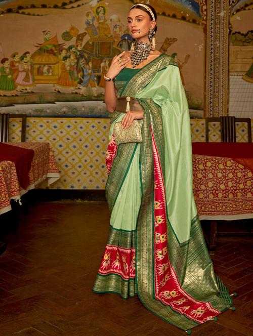 sea green silk bordered saree with blouse - 19512643 - Very Small Image - 1