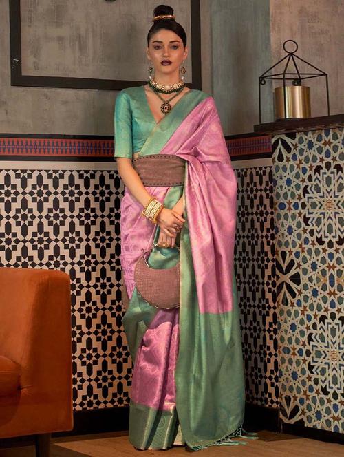 pink silk kanjivaram saree with blouse - 19512656 - Very Small Image - 1