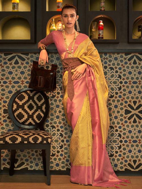 yellow silk kanjivaram saree with blouse - 19512657 - Very Small Image - 1