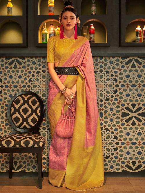 pink silk kanjivaram saree with blouse - 19512660 - Very Small Image - 1