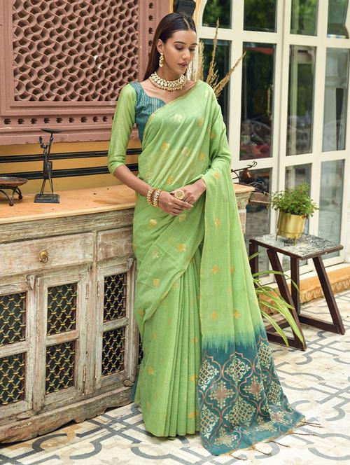 green silk printed saree - 19512694 - Very Small Image - 1