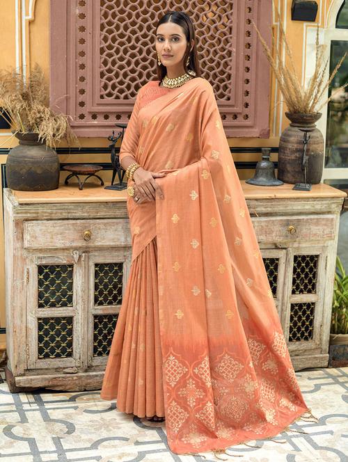 peach silk printed saree with blouse - 19512696 - Very Small Image - 1