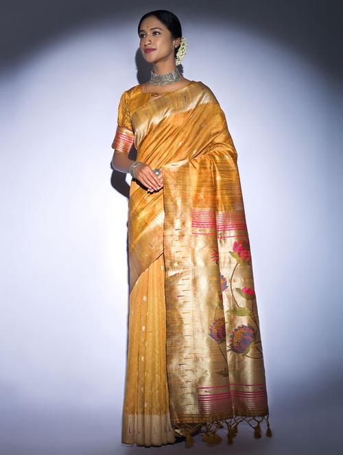 yellow silk woven saree - 19512714 - Very Small Image - 1