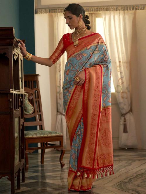 grey tussar silk printed saree - 19512766 - Very Small Image - 1