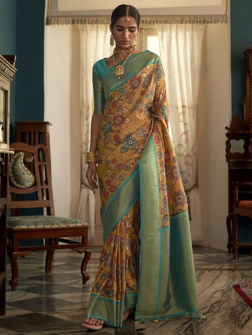 yellow tussar silk printed saree - 19512767 - Very Small Image - 1