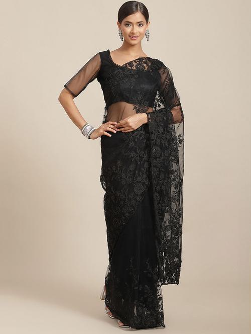 black net embroidered saree with blouse - 19512786 - Very Small Image - 1