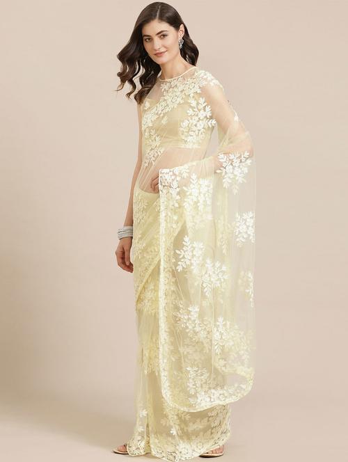cream net embroidered saree with blouse - 19512788 - Very Small Image - 1