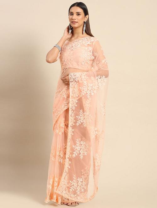 peach net embroidered saree with blouse - 19512790 - Very Small Image - 1