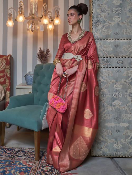 rust silk kanjivaram saree with blouse - 19512807 - Very Small Image - 1