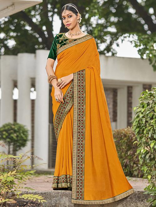 mustard silk solid bordered saree with blouse - 19512815 - Very Small Image - 1