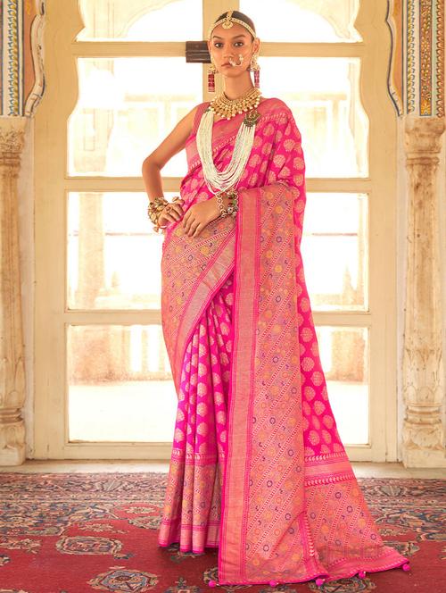 pink silk self design banarasi saree with blouse - 19512837 - Very Small Image - 1