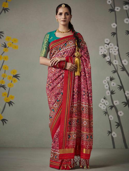 pink silk baluchari saree with blouse - 19512847 - Very Small Image - 1