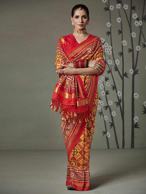 orange silk baluchari saree with blouse - 19512849 - Very Small Image - 1