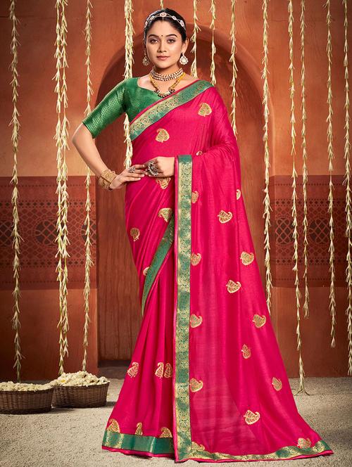 pink silk woven bordered saree with blouse - 19512878 - Very Small Image - 1