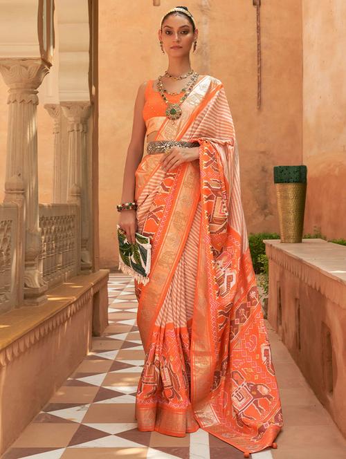 orange silk baluchari saree - 19512941 - Very Small Image - 1