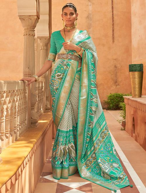 sea green silk baluchari saree with blouse - 19512943 - Very Small Image - 1