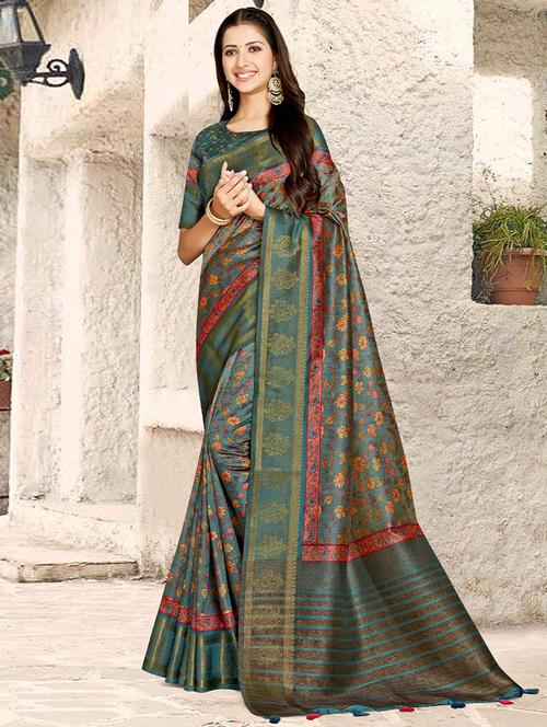 multi colored printed saree with blouse - 19512970 - Very Small Image - 1