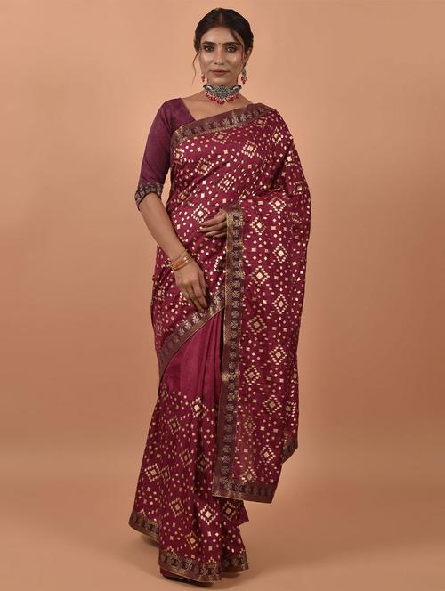 maroon silk woven printed saree with blouse - 19512991 - Very Small Image - 1