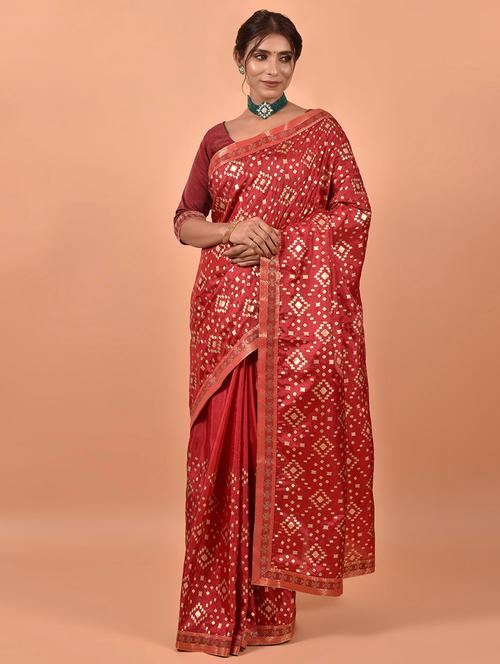 red silk woven printed saree - 19512993 - Very Small Image - 1