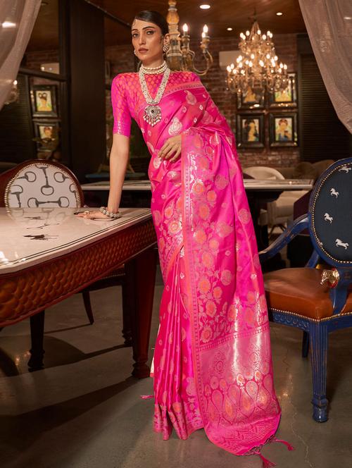 pink silk kanjivaram saree with blouse - 19513008 - Very Small Image - 1