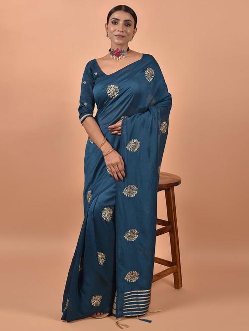 blue silk woven saree - 19513023 - Very Small Image - 1