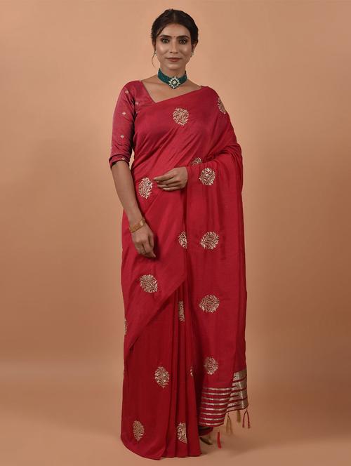 red silk woven saree with blouse - 19513024 - Very Small Image - 1