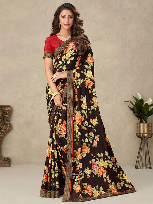 brown silk printed saree - 19513092 - Very Small Image - 1