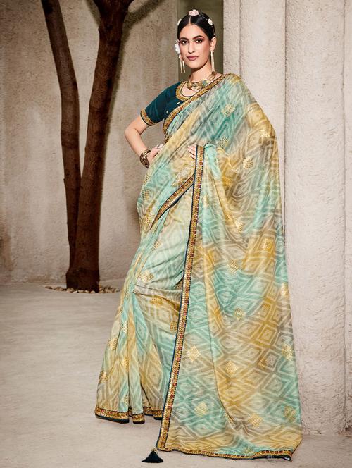 multi colored printed bordered saree with blouse - 19513117 - Very Small Image - 1