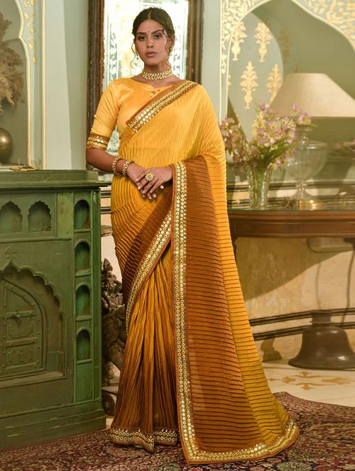 mustard silk bordered self design saree - 19513173 - Very Small Image - 1