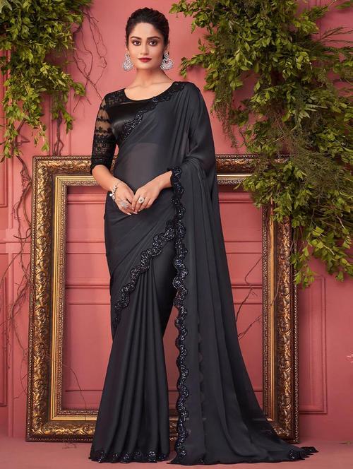 black bordered saree with blouse - 19513204 - Very Small Image - 1