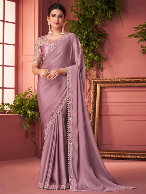 pink solid saree with blouse - 19513213 - Very Small Image - 1