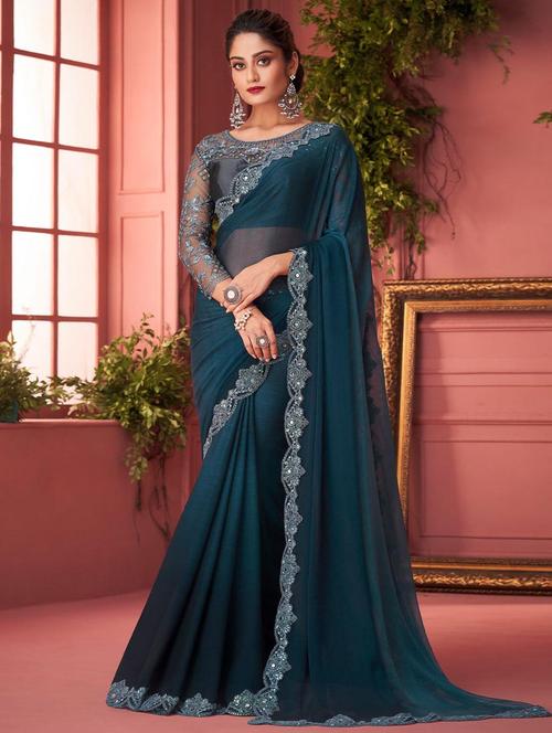 blue georgette saree with blouse - 19513216 - Very Small Image - 1