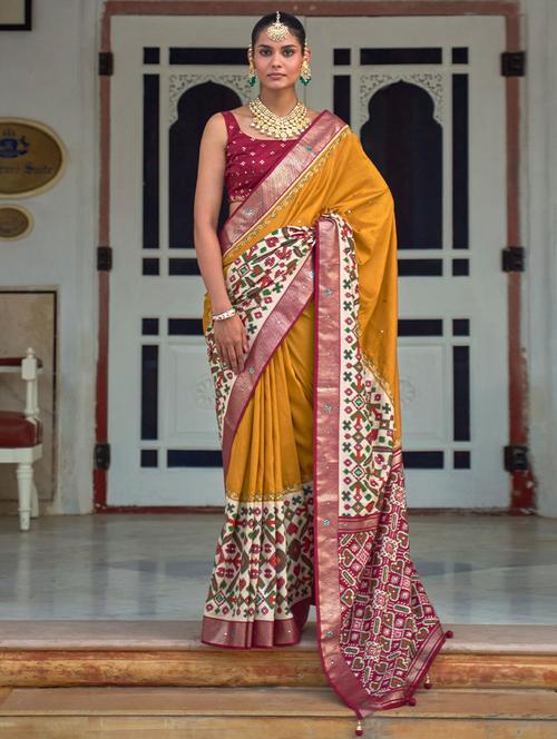 mustard silk saree with blouse - 19513219 - Very Small Image - 1